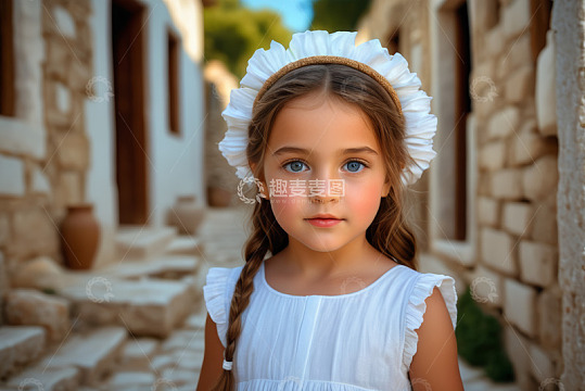 小巷中的白衣小女孩肖像