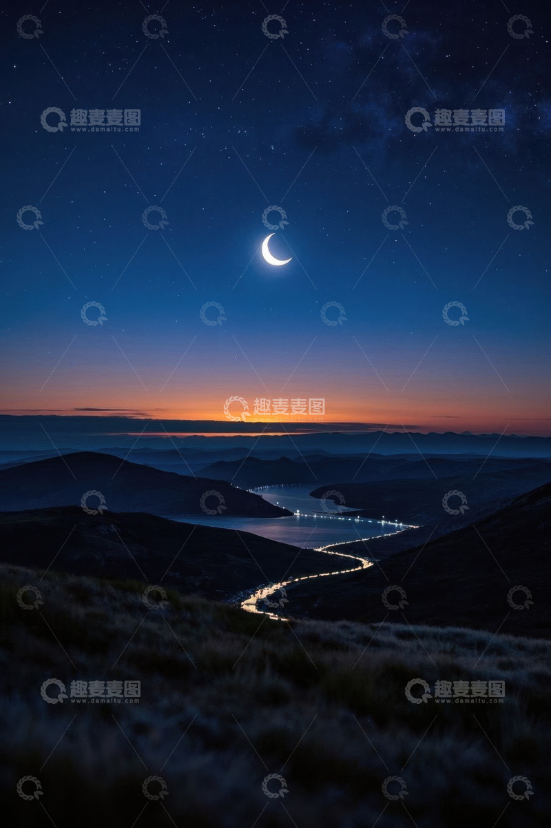 高清大图下载【趣麦麦图】月夜下的山间湖泊风景
