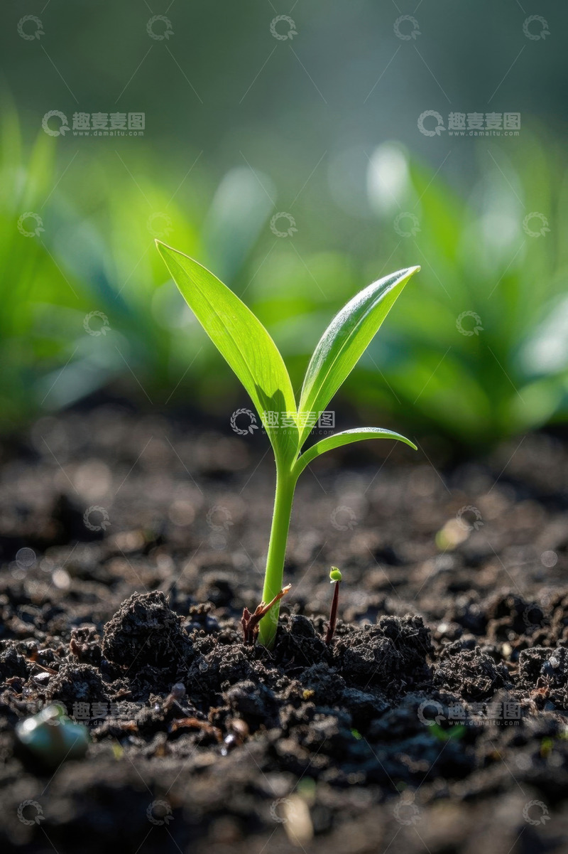 高清大图下载【趣麦麦图】破土而出的嫩绿植物幼苗