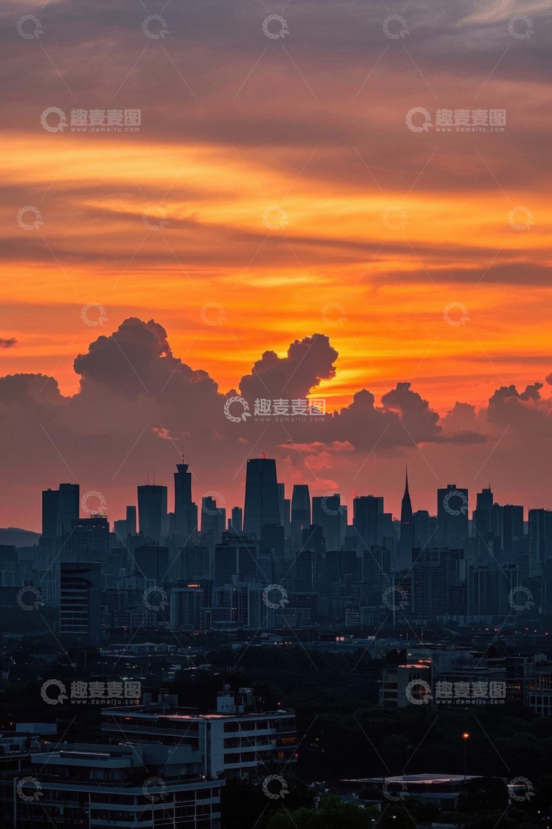 高清大图下载【趣麦麦图】城市日落全景天际线