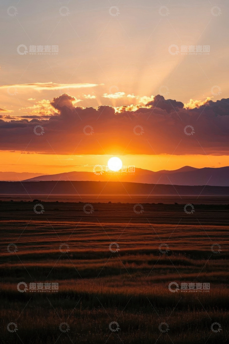 高清大图下载【趣麦麦图】草原日落风景