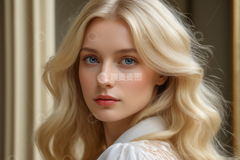 高清大图下载【趣麦麦图】金发女子的面部特写