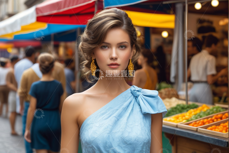 高清大图下载【趣麦麦图】集市中的时尚女子特写