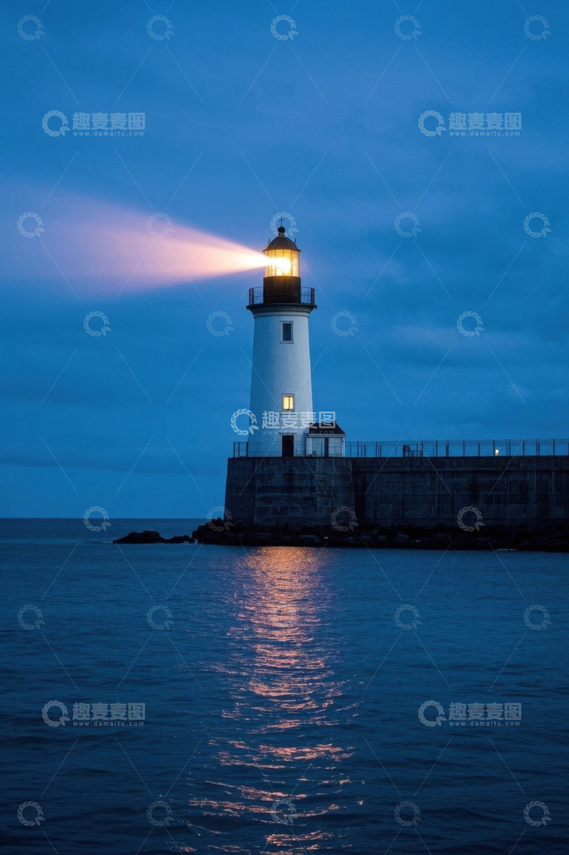 高清大图下载【趣麦麦图】海边灯塔夜景