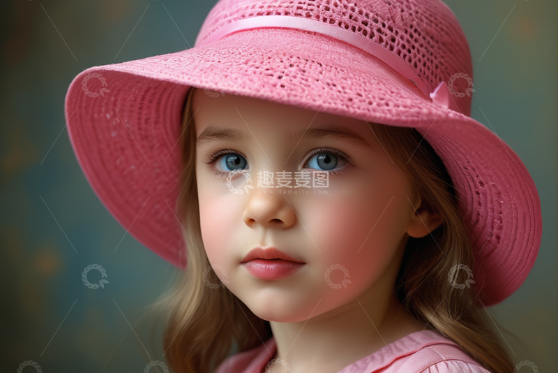 高清大图下载【趣麦麦图】戴粉色帽子小女孩的肖像