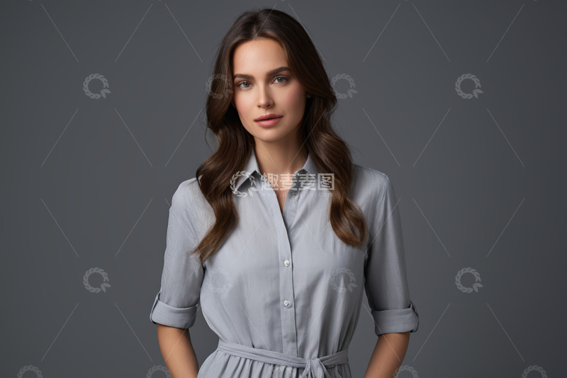 高清大图下载【趣麦麦图】穿浅灰衬衫女性肖像