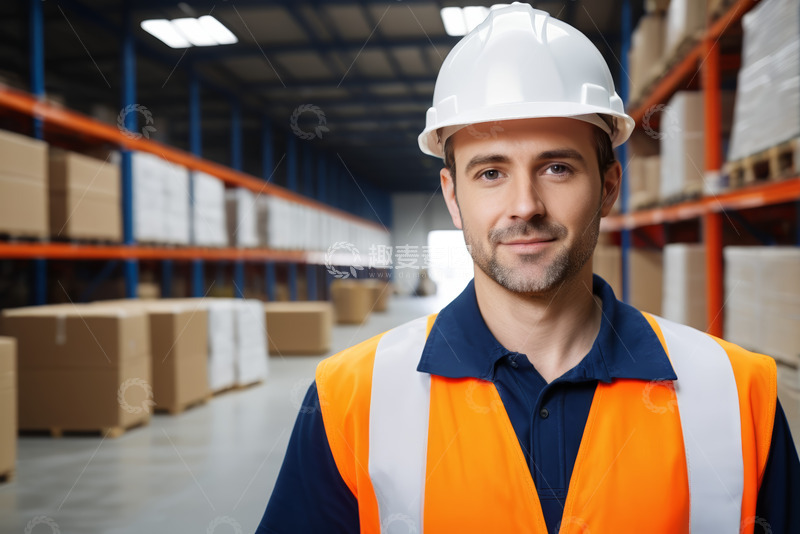高清大图下载【趣麦麦图】仓库工人身着工装戴安全帽