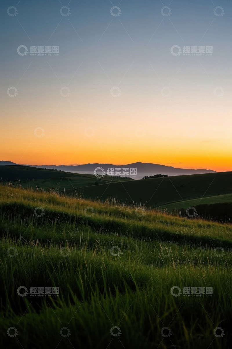 高清大图下载【趣麦麦图】草原黄昏远景自然风光