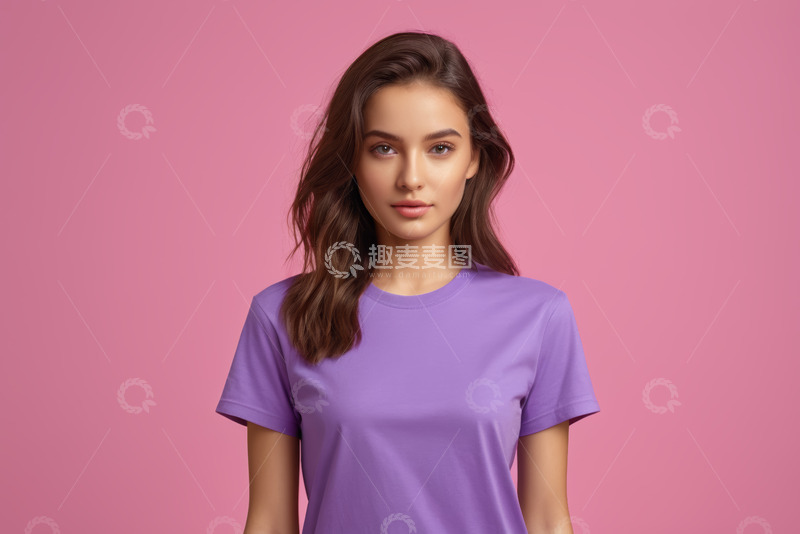 高清大图下载【趣麦麦图】身着紫色T恤的女性肖像