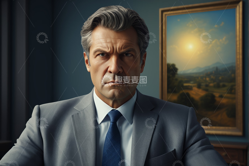 高清大图下载【趣麦麦图】身着西装的严肃中年男子