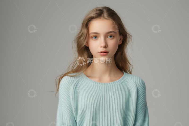 高清大图下载【趣麦麦图】穿毛衣的女孩肖像特写