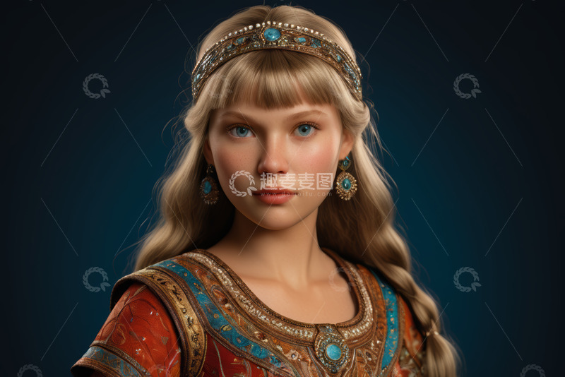 高清大图下载【趣麦麦图】佩戴珠宝的古典风格女性肖像