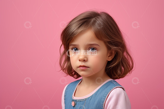 粉色背景前的小女孩肖像