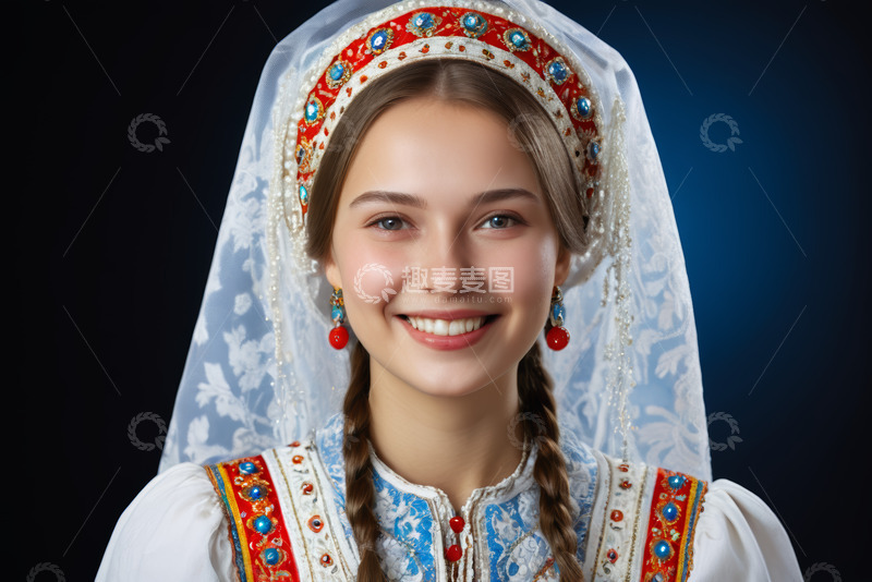 高清大图下载【趣麦麦图】身着民族服饰微笑的女孩