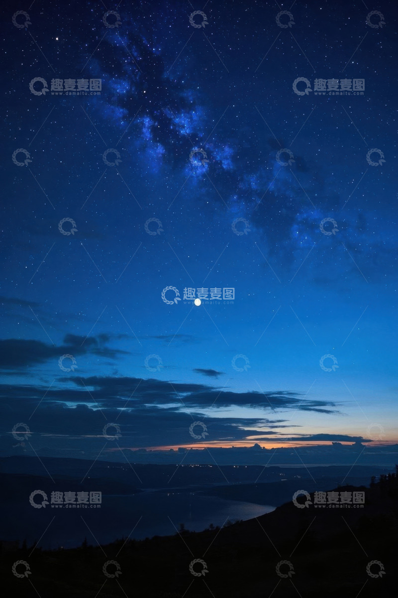 高清大图下载【趣麦麦图】夜空下的银河与月色风景