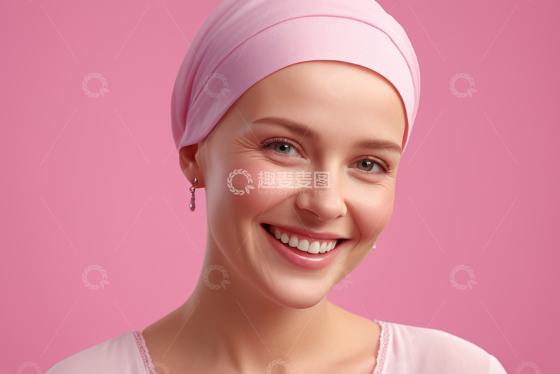 高清大图下载【趣麦麦图】戴粉色头巾微笑的女性
