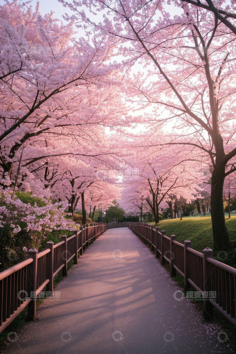 高清大图下载【趣麦麦图】樱花盛开的公园小道