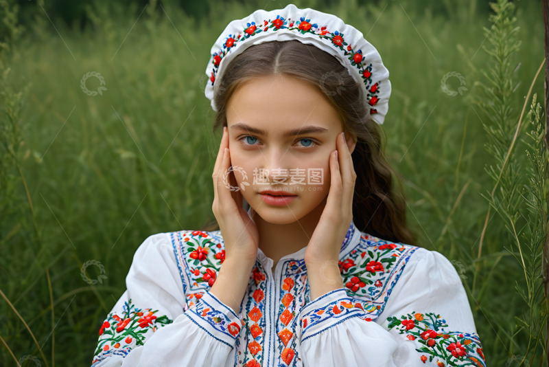 高清大图下载【趣麦麦图】身着民族服饰的女孩户外特写