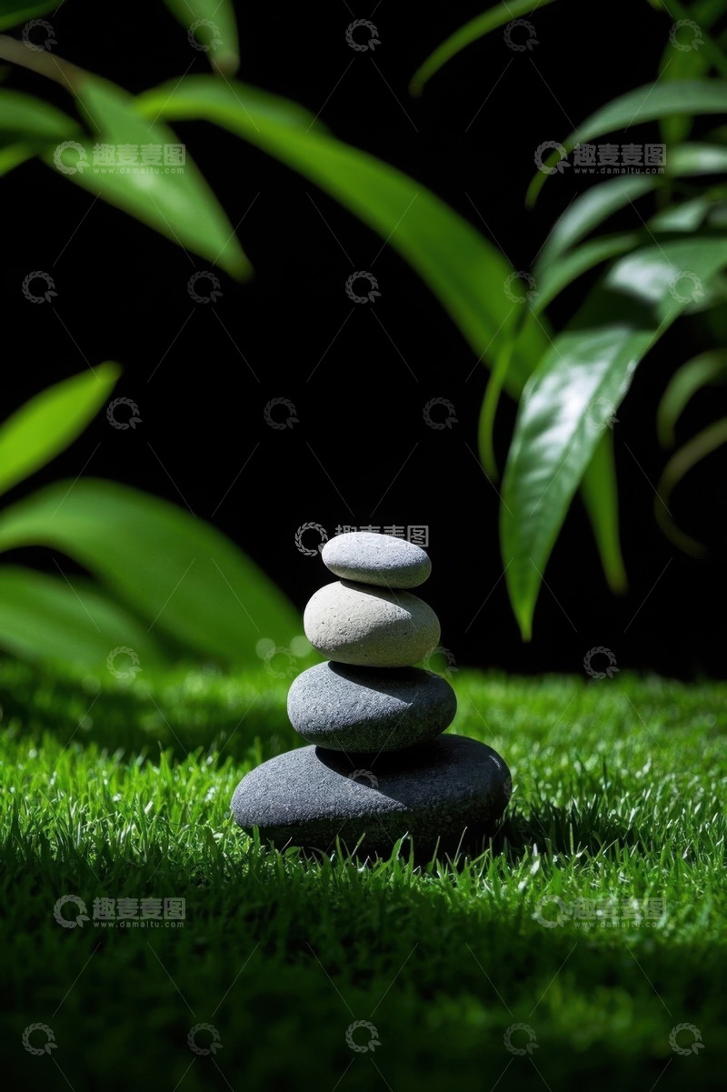 高清大图下载【趣麦麦图】草地上堆叠的平衡石