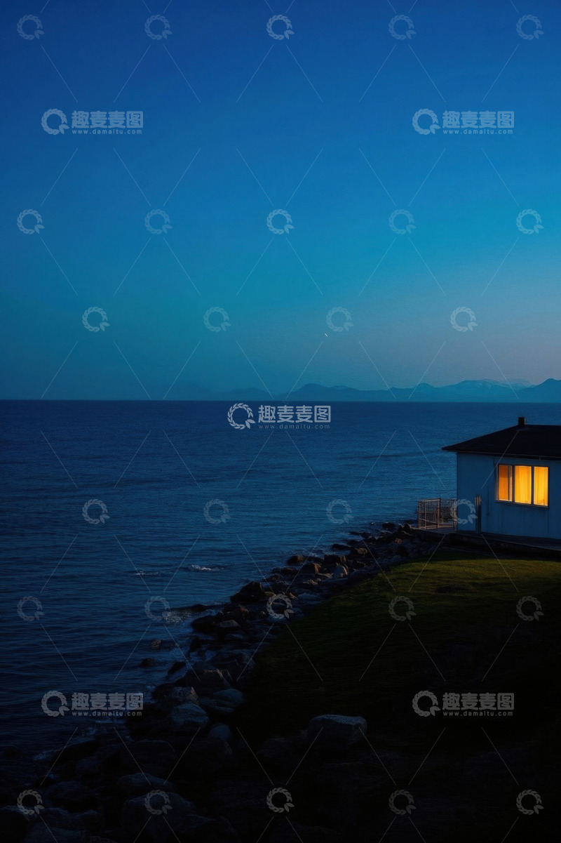 高清大图下载【趣麦麦图】海边小屋夜景
