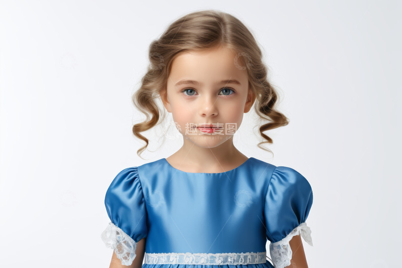 高清大图下载【趣麦麦图】穿蓝裙小女孩的肖像特写