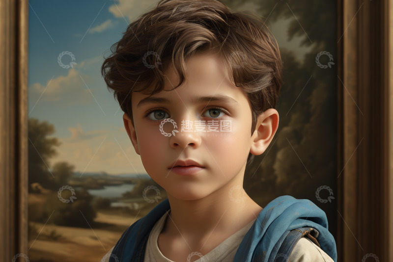 高清大图下载【趣麦麦图】男孩肖像背景为田园风景