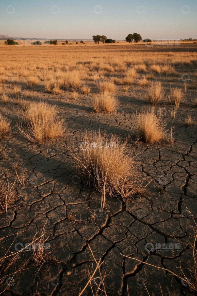 高清大图下载【趣麦麦图】干旱土地与稀疏草木景象