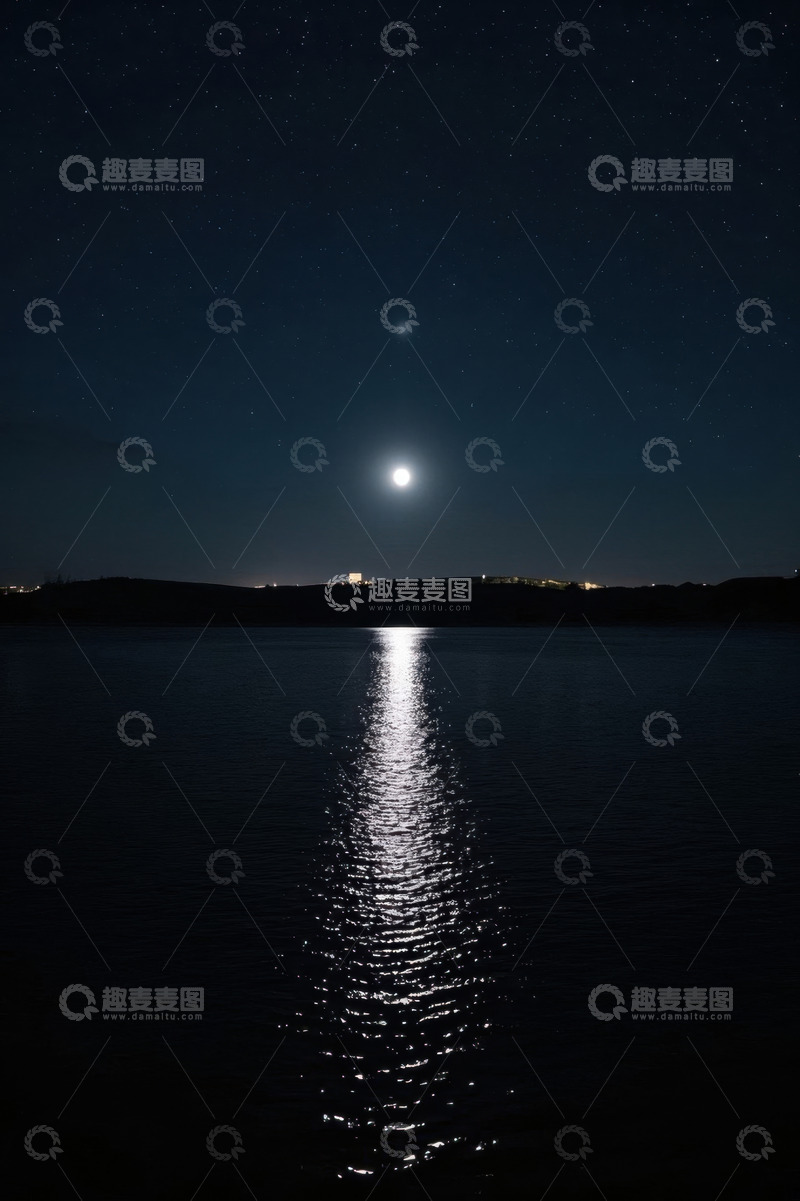 高清大图下载【趣麦麦图】月夜下湖面与星空景观