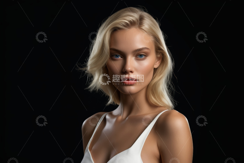 高清大图下载【趣麦麦图】金发女子半身肖像特写