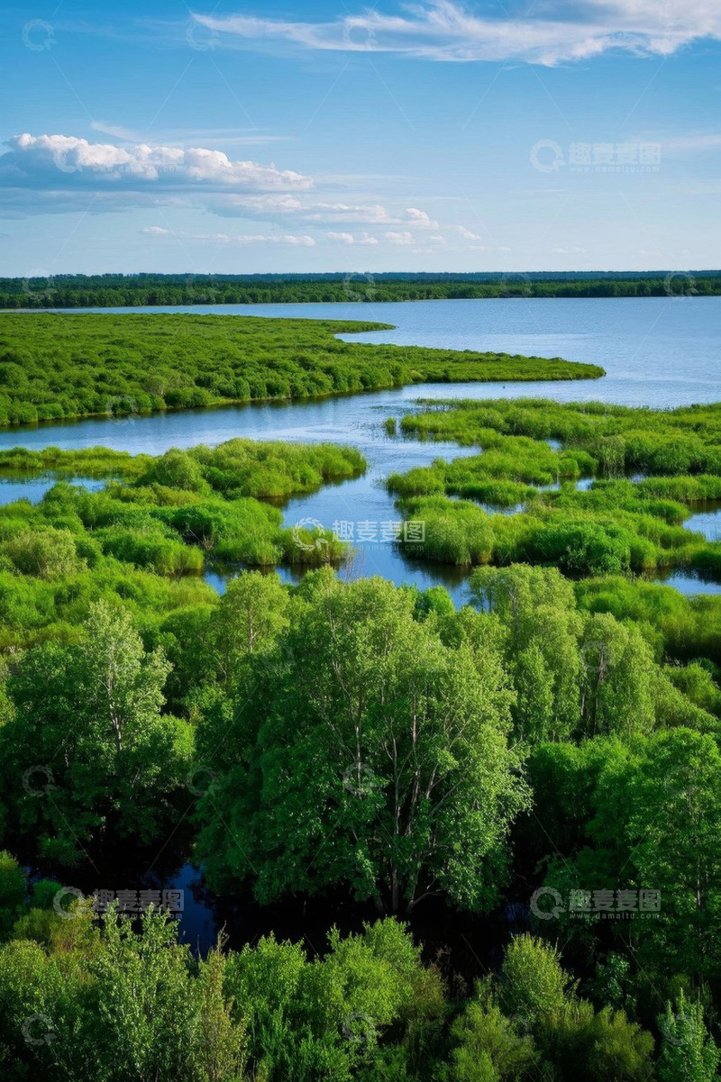 高清大图下载【趣麦麦图】湿地河流与繁茂绿植景观