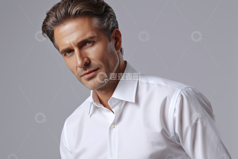 高清大图下载【趣麦麦图】穿着白衬衫的成熟男性肖像