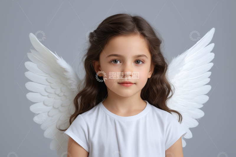 高清大图下载【趣麦麦图】带白色翅膀的小女孩肖像
