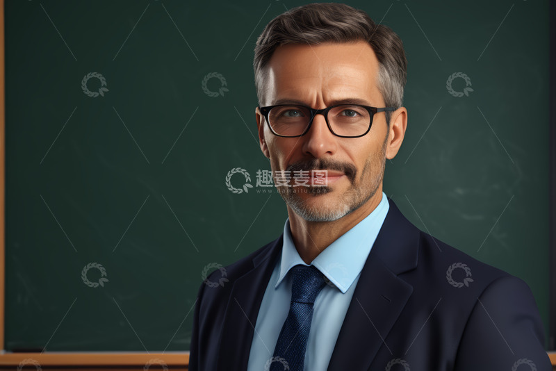 高清大图下载【趣麦麦图】西装男士站于黑板前