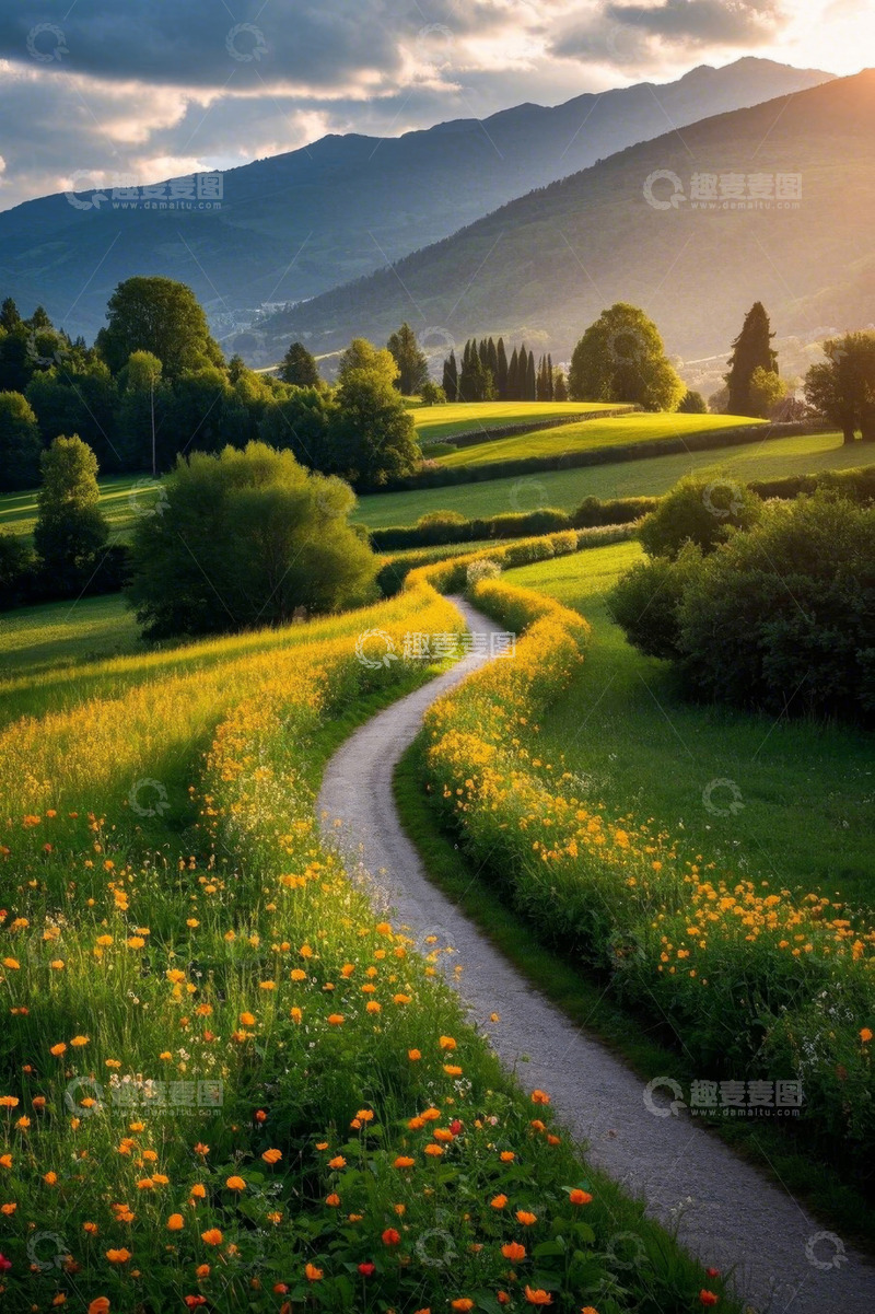 高清大图下载【趣麦麦图】山间草地中的蜿蜒小路