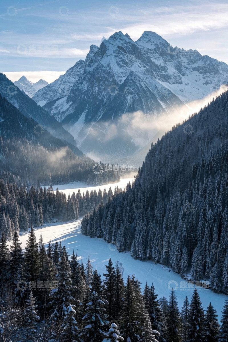 高清大图下载【趣麦麦图】雪山森林冬日自然景观
