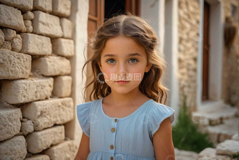 高清大图下载【趣麦麦图】穿蓝裙的小女孩户外肖像