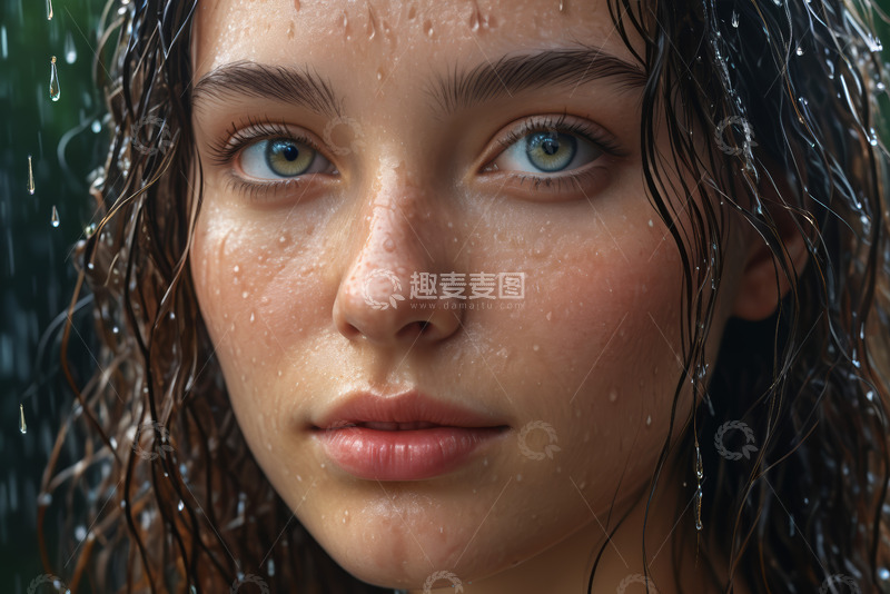 高清大图下载【趣麦麦图】雨中女性面部特写