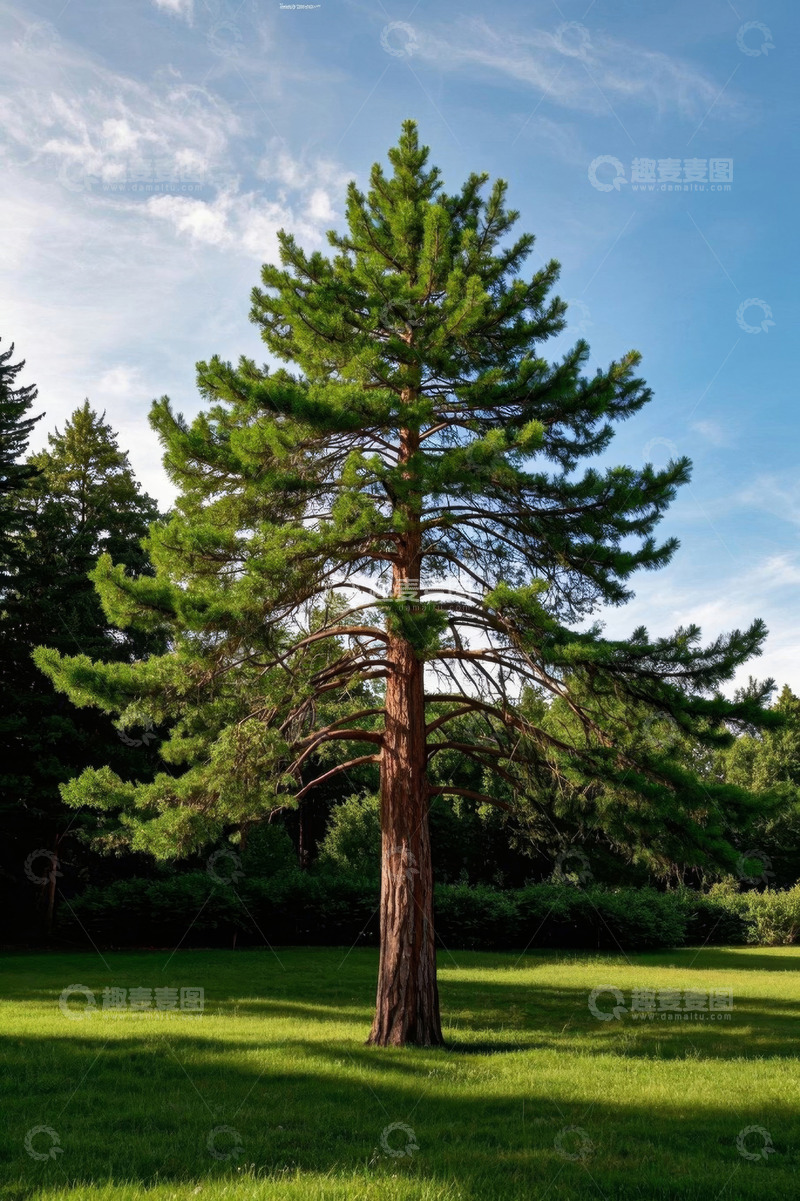 高清大图下载【趣麦麦图】草地上高大的松树
