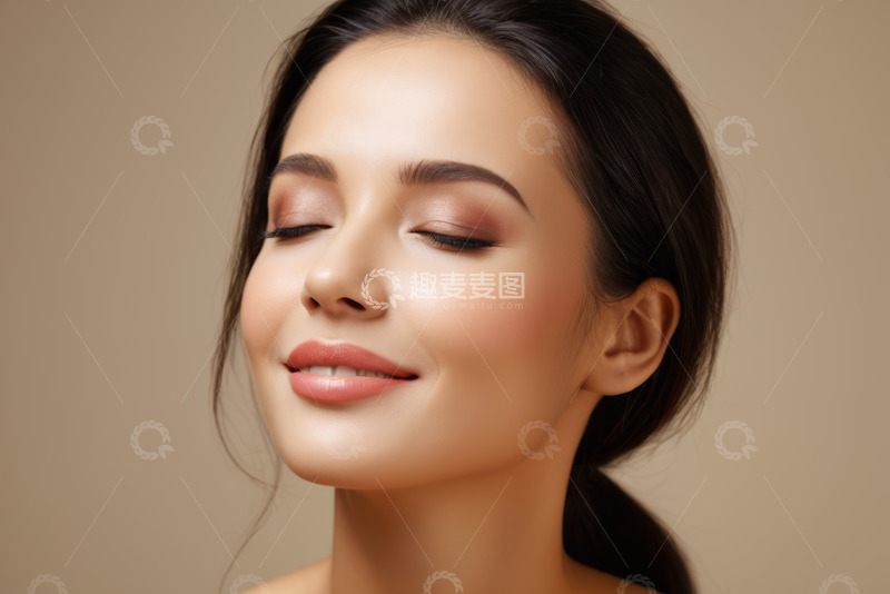 高清大图下载【趣麦麦图】闭眼微笑女性面部特写