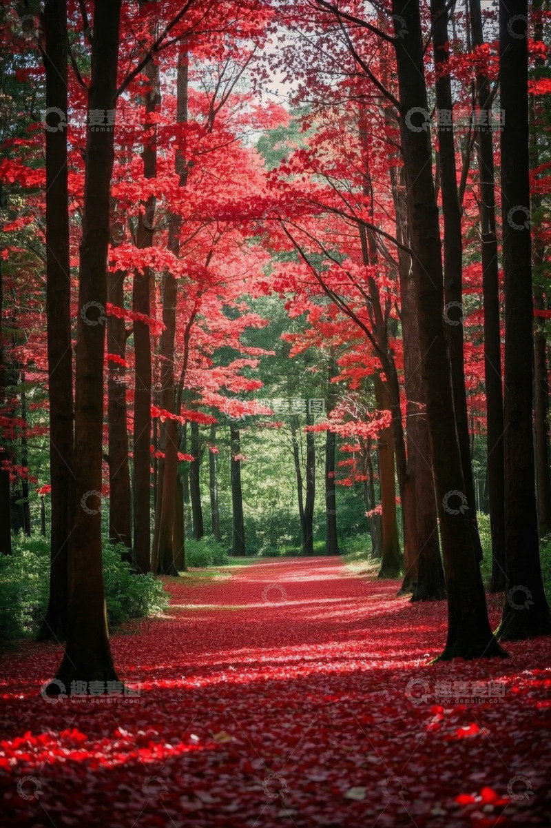 高清大图下载【趣麦麦图】秋日红叶森林景观
