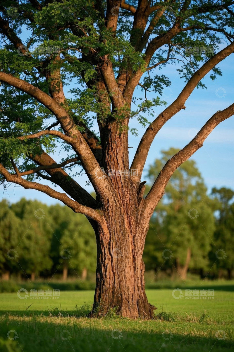 高清大图下载【趣麦麦图】户外草地上的大树特写