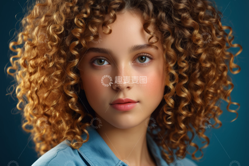 高清大图下载【趣麦麦图】年轻女子卷发肖像特写