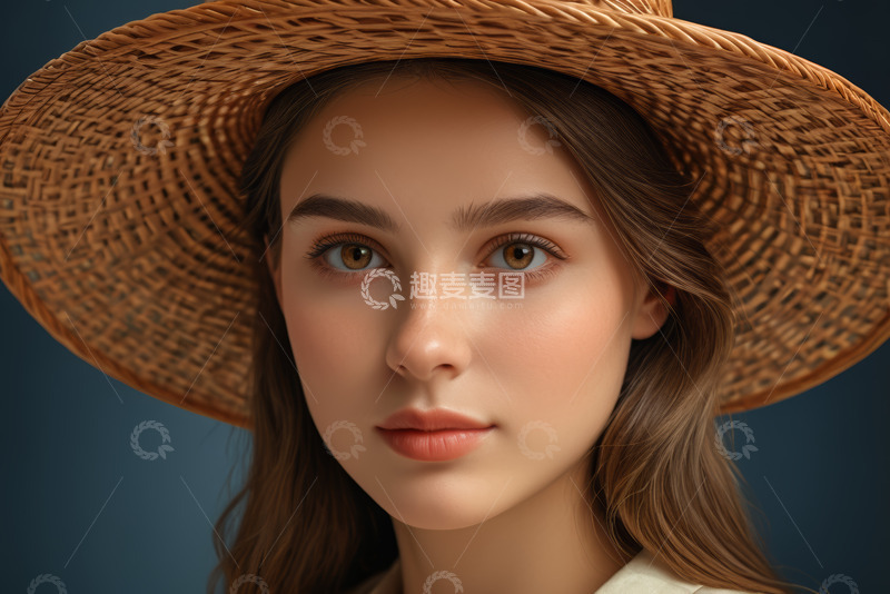 高清大图下载【趣麦麦图】戴草帽的女孩面部特写