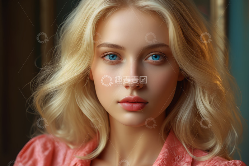 高清大图下载【趣麦麦图】金发蓝眼女子肖像特写