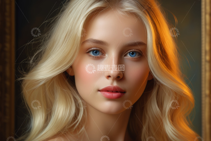 高清大图下载【趣麦麦图】金发蓝眼女子特写肖像