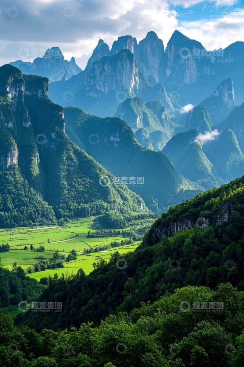 高清大图下载【趣麦麦图】青山绿野自然风光全景