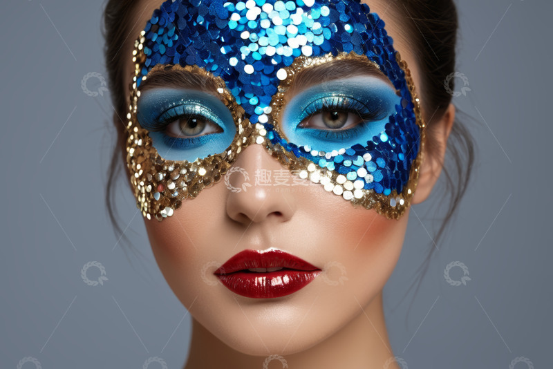 高清大图下载【趣麦麦图】戴亮片面具化浓妆的女性