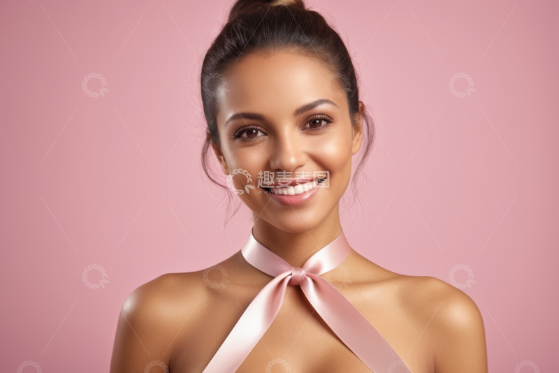 高清大图下载【趣麦麦图】微笑女孩粉色背景肖像