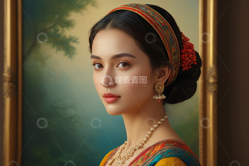 高清大图下载【趣麦麦图】身着民族服饰的女性肖像