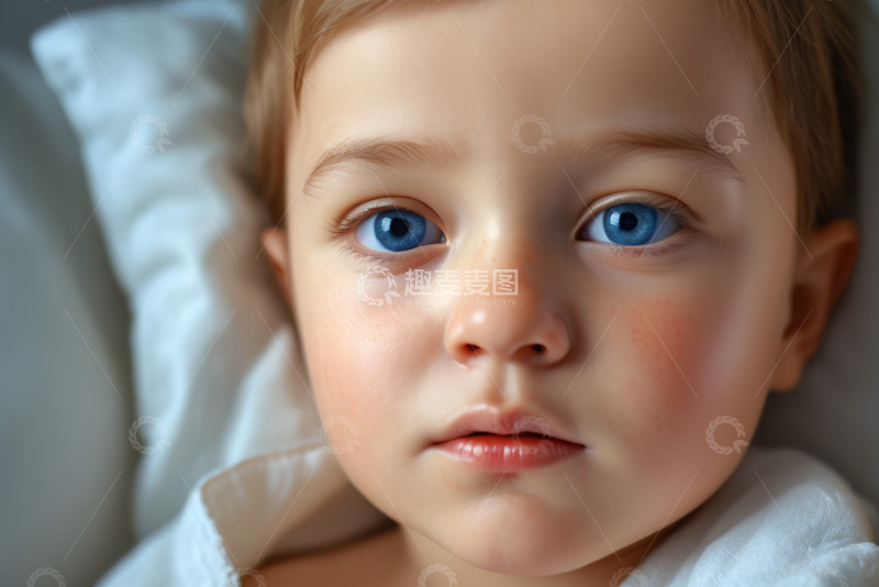 高清大图下载【趣麦麦图】躺在床上的蓝眼睛孩童
